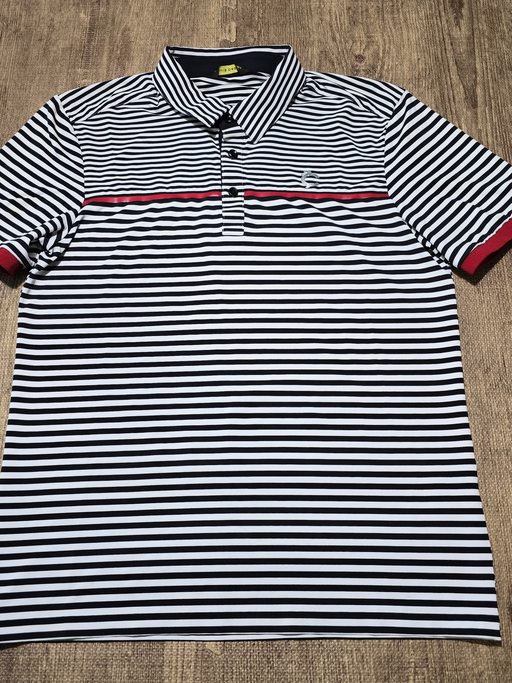 Levi's Black and White Striped Top with Yellow Tag Detail